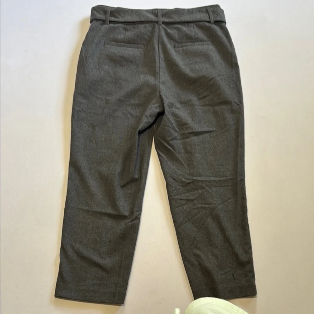 Ann Taylor LOFT Charcoal Gray Belted‎ Crop Trousers Tie Sash 8 petite wool like